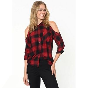 MAVI Cold Shoulder Plaid Top Womens Small